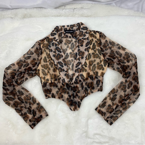 NWT Pretty Little Thing Leopard Sheer Organza Shirt - Picture 5 of 10